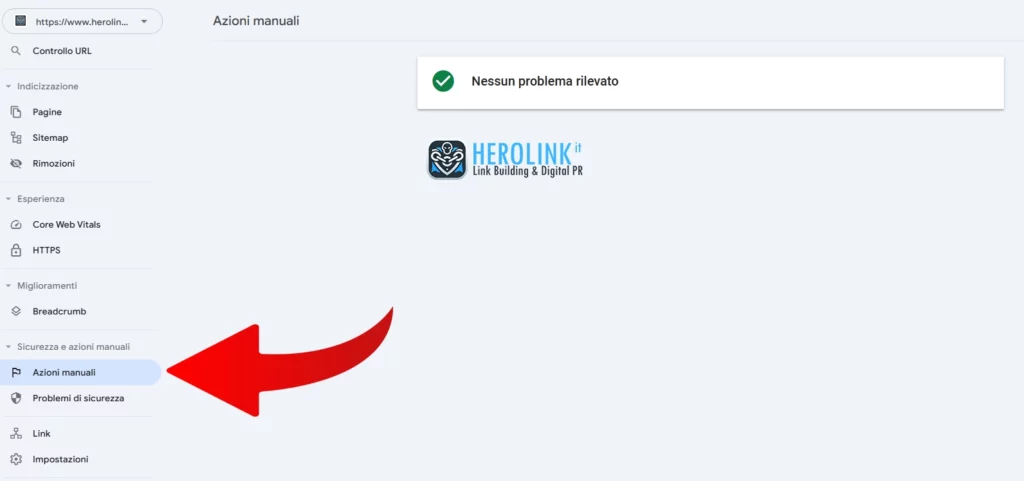 azioni manuali sulla search console di google