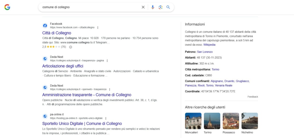 sito del comune di collegno su google