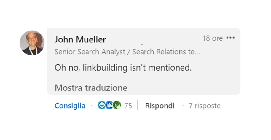 commento di john mueller sulla link building