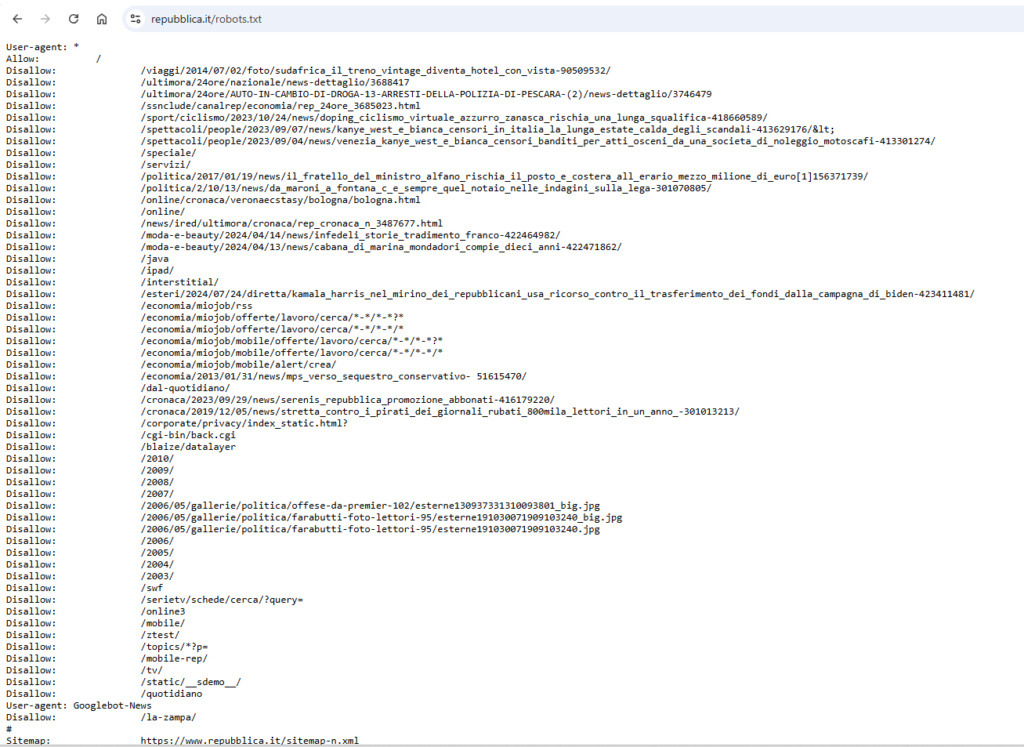 file robots.txt del sito repubblica